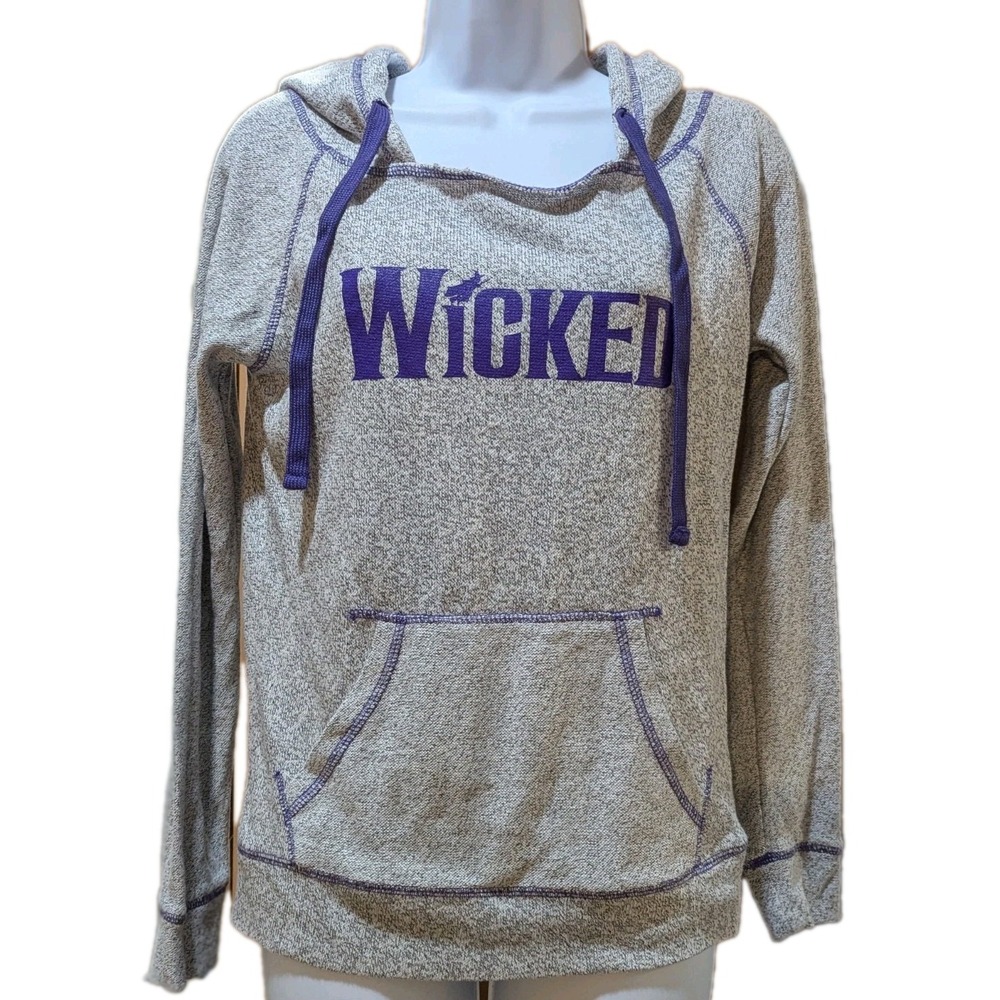 Wicked Broadway Play Hoodie Gray Pullover with Purple Lettering Womens Size XS